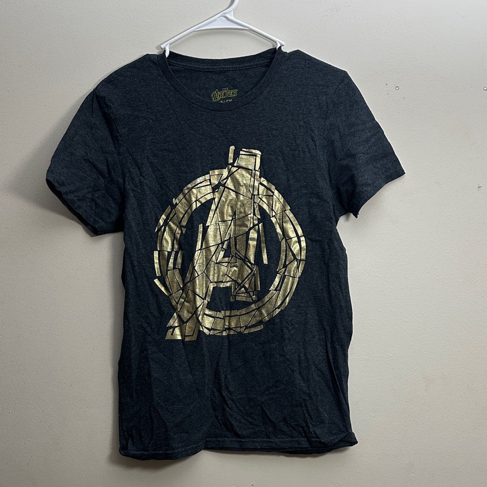 Marvel Men's Charcoal Tee with Gold Avengers Emblem